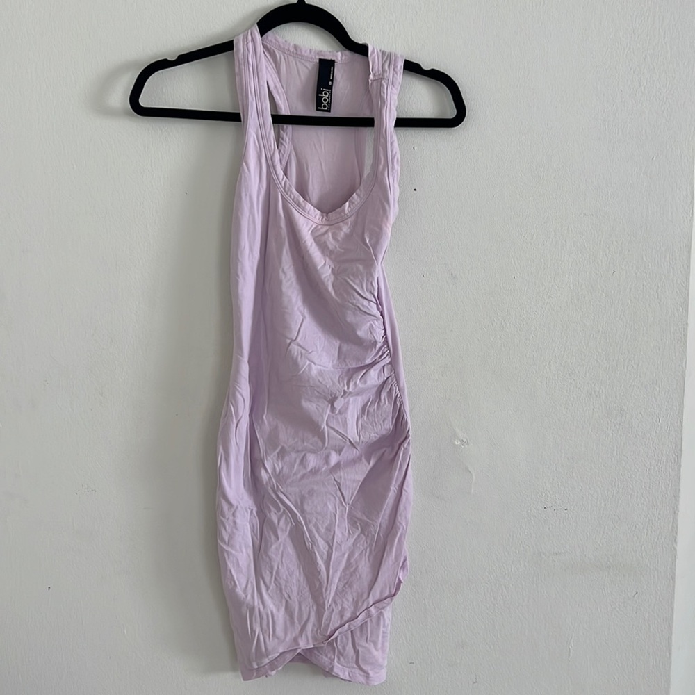 Bobi Los Angeles purple unlined T-shirt dress w slight ruching on side hems
